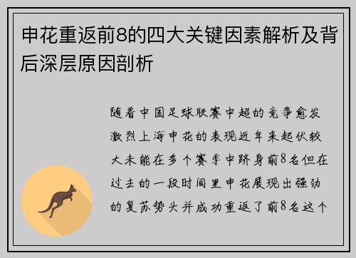 申花重返前8的四大关键因素解析及背后深层原因剖析